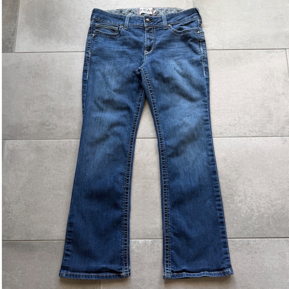 Ariat REAL Denim Women 33R Medium Wash Boot Cut Jeans Western 38x32 Stretch
